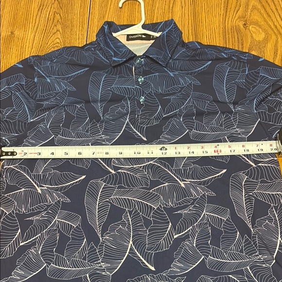 Navy Blue Leaf Print Men's Dress Shirt - Picture 4 of 4